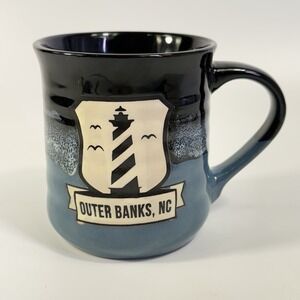 Outer Banks NC Pottery PCF  Souvenir Mug Lighthouse 2 Tone Drip Glaze Large